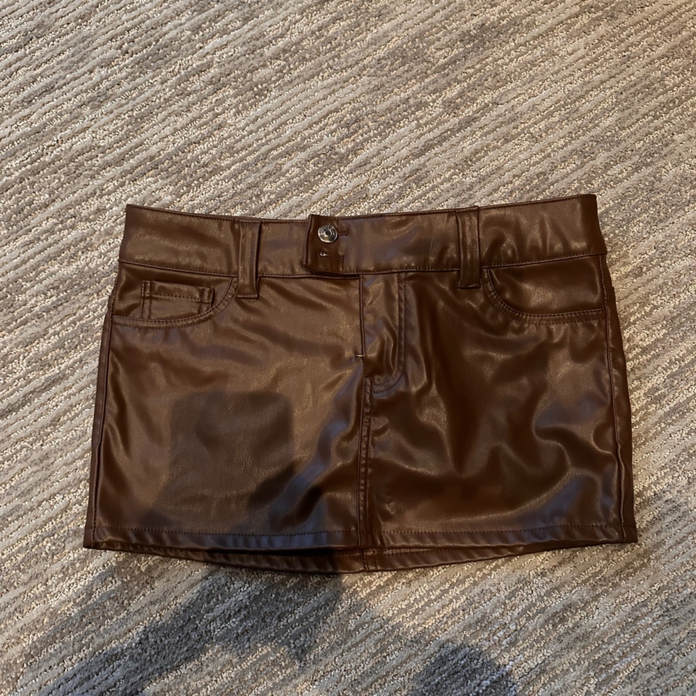 Brown Leather Micro Mini Skirt